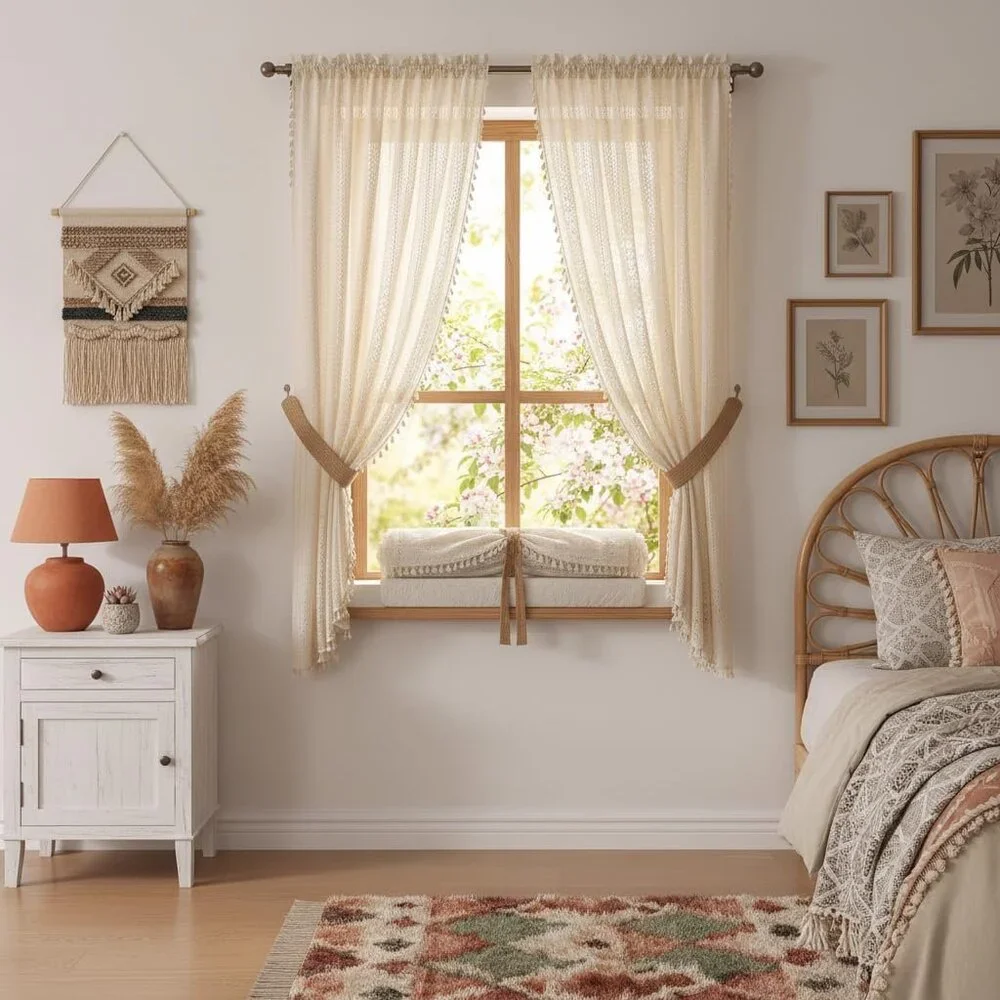 Boho Lace Curtains 2 Panels